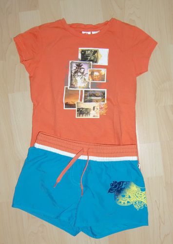 Protest Beach Shorts + KA Shirt in Orange Gr 140
