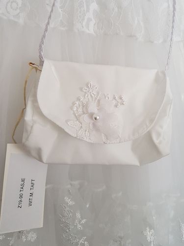 Monny Taft Tasche Tasje mit Blüte + Perle Weiß